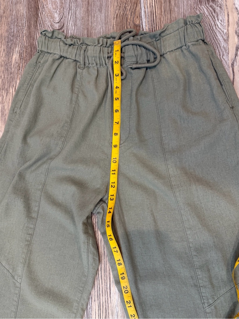 Risen Linen Blend Light Oilive Green Paperbag Drawstring Pants Size Large - Picture 8 of 11